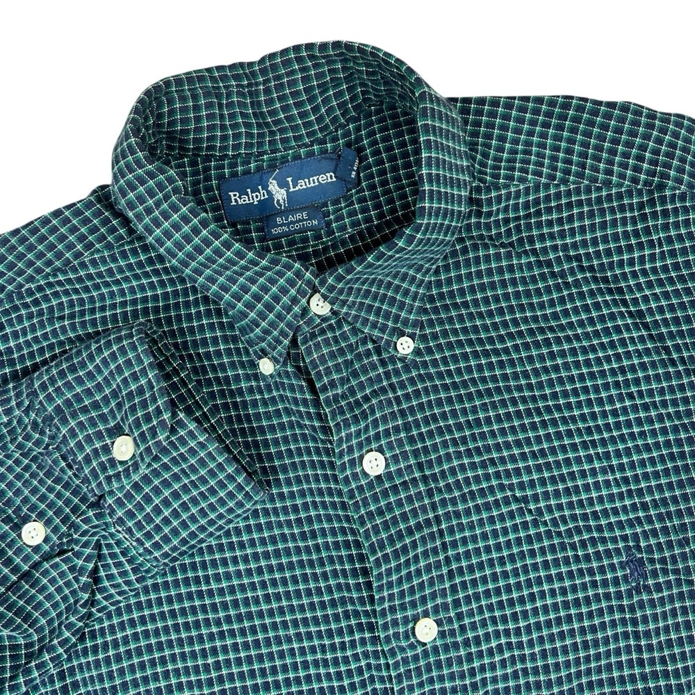 Ralph Lauren Button Down Shirt Mens XL LT Blaire Blue Green Check Flannel Cotton